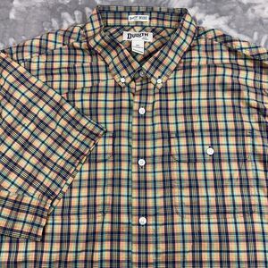 Duluth Untucked Men's Blue Yellow Pink Plaid Soft Skills Standard Fit Shirt 3XL